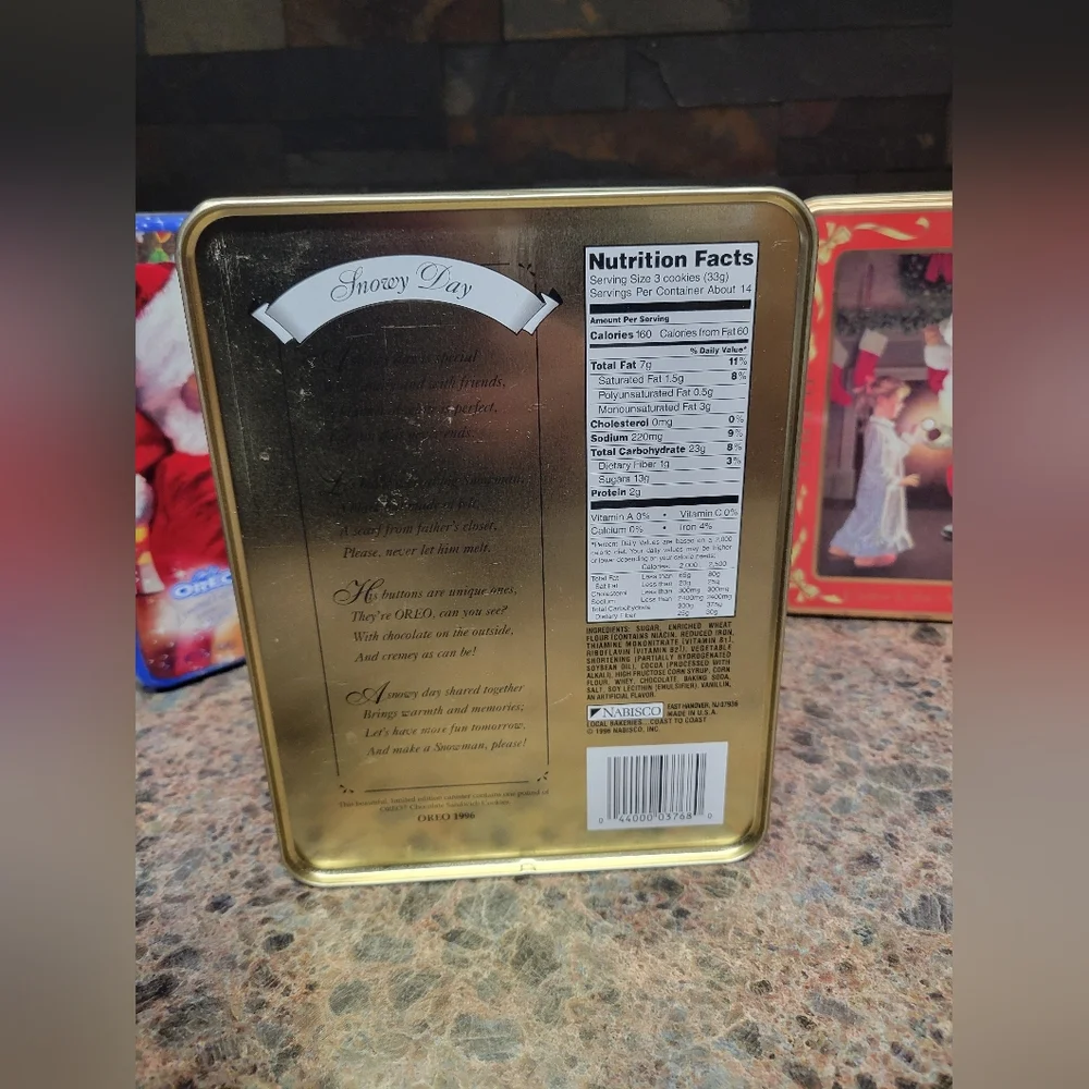 5 Vintage Oreo Christmas Tins‎ 1991, 1996, 1999, 2000, 2002 Excellent Condition